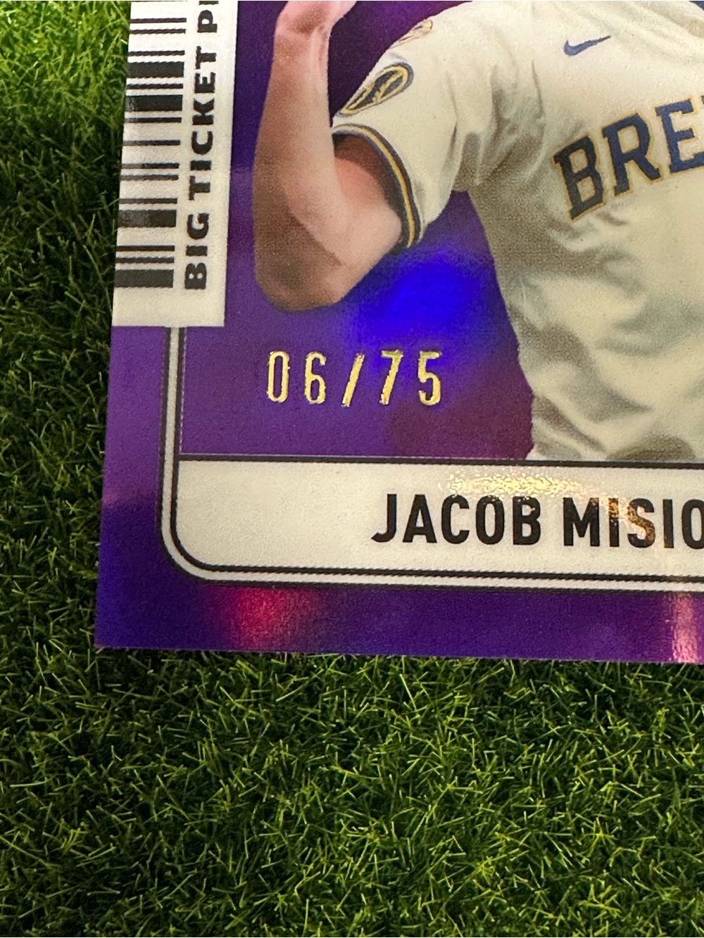 2026 Topps Chrome Big Ticket Player Brewers Jacob Misiorowski Purple /75 - Picture 3 of 7